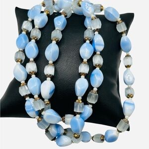 Vintage Baby Blue Atlas Glass & Molded Glass Necklace